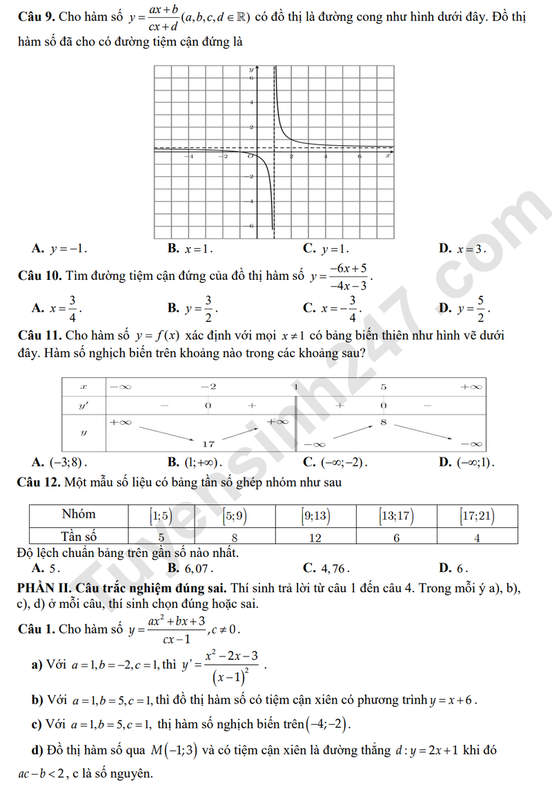 De thi hoc ki 1 lop 12 mon Toan 2025 - THPT Quach Van Pham (Co dap an)