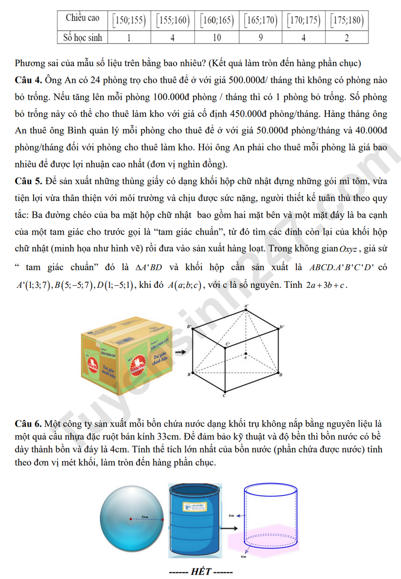 De thi hoc ki 1 lop 12 mon Toan 2025 - THPT Quach Van Pham (Co dap an)
