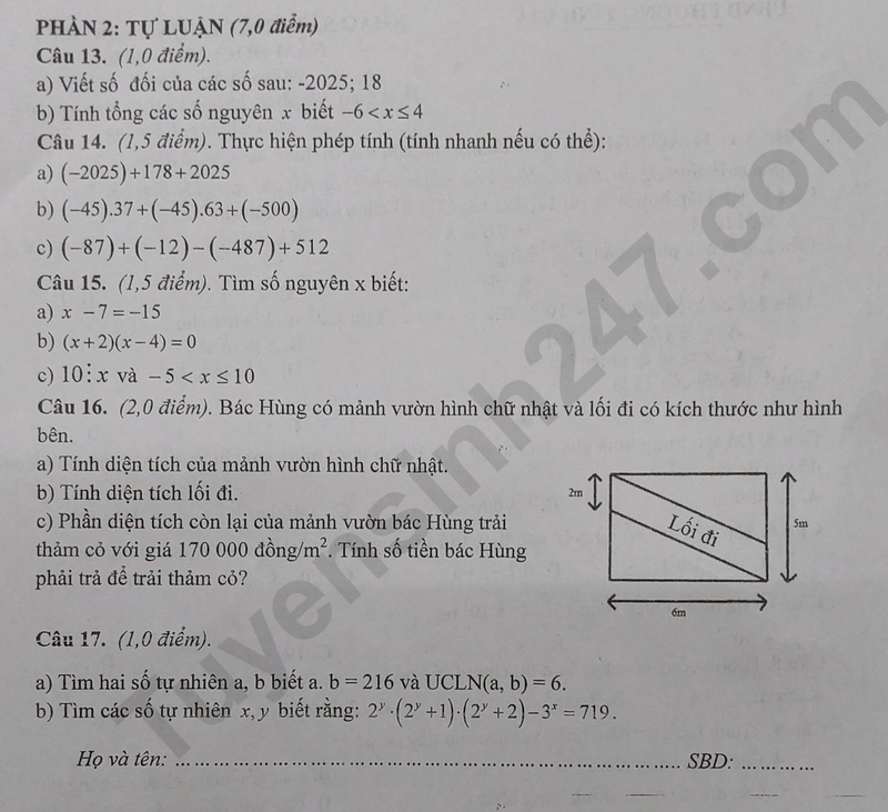 De thi HK 1 lop 6 mon Toan 2025 - Phuong Tinh Gia
