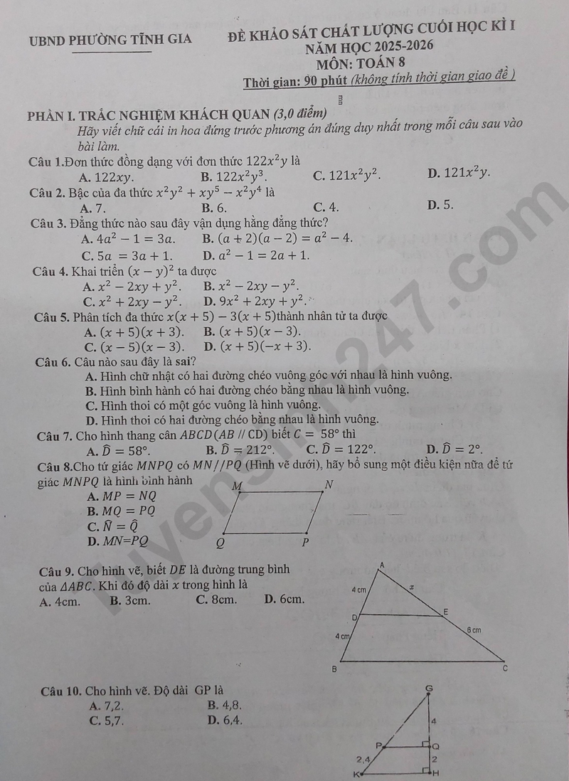 De thi HK 1 lop 8 mon Toan 2025 - Phuong Tinh Gia