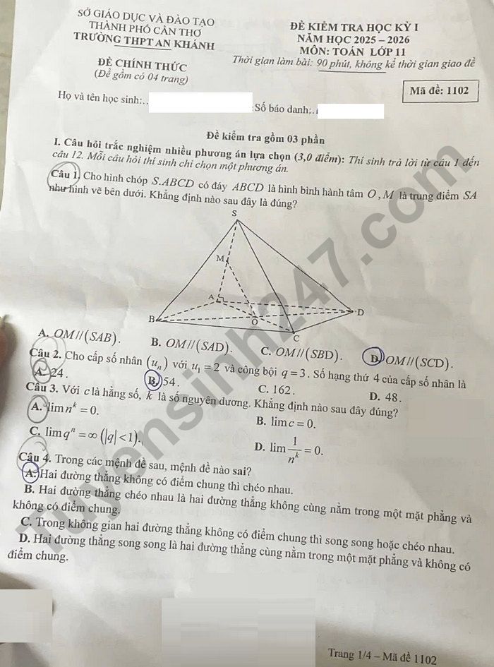De thi hoc ki 1 mon Toan lop 11 THPT An Khanh 2025