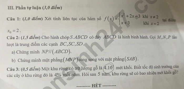 De thi hoc ki 1 mon Toan lop 11 THPT An Khanh 2025