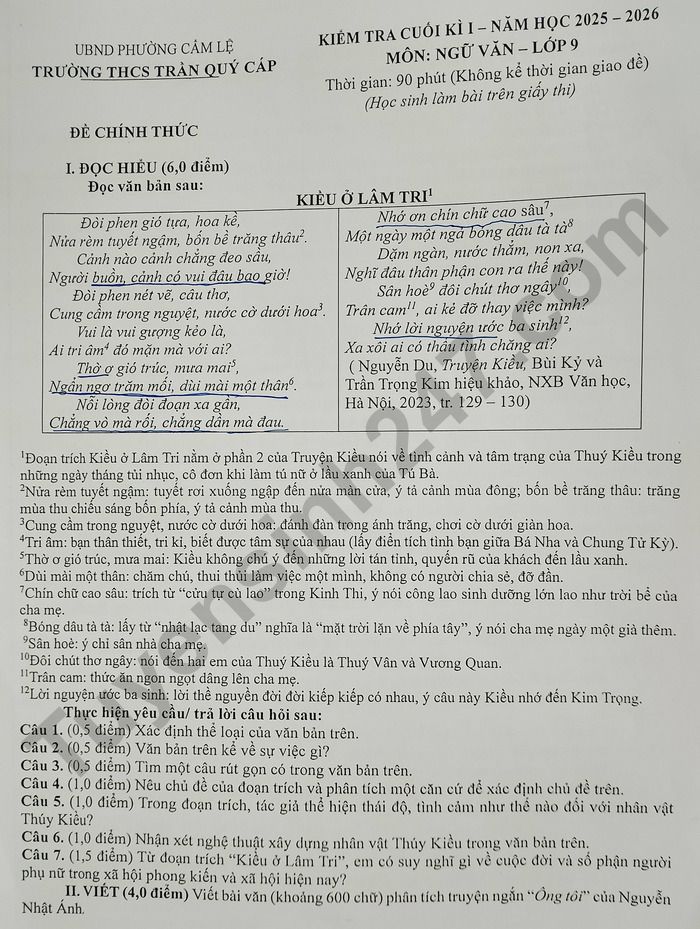 De thi hoc ki 1 Van 9 THCS Tran Quy Cap 2025