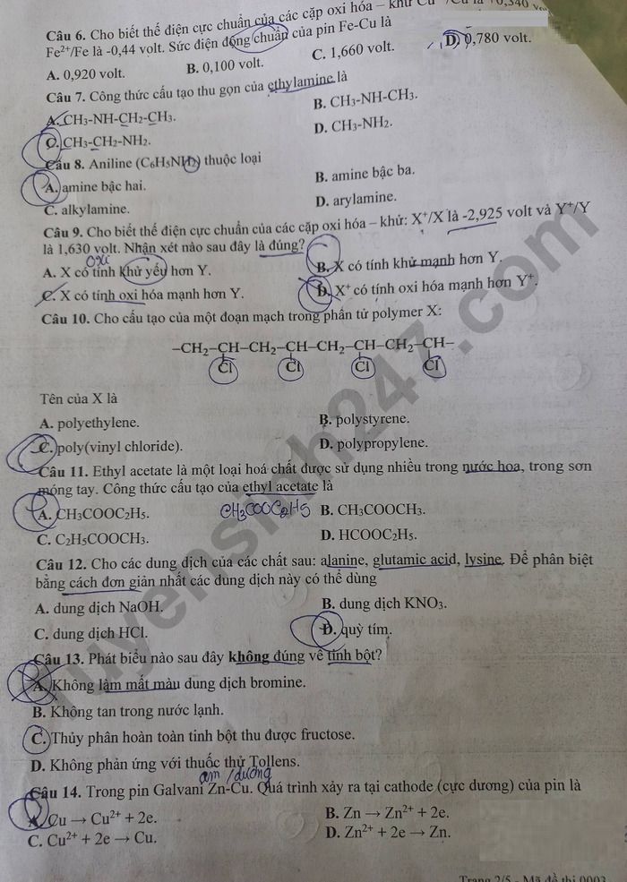 De thi cuoi ki 1 mon Hoa lop 12 THPT Vo Thanh Trinh 2025