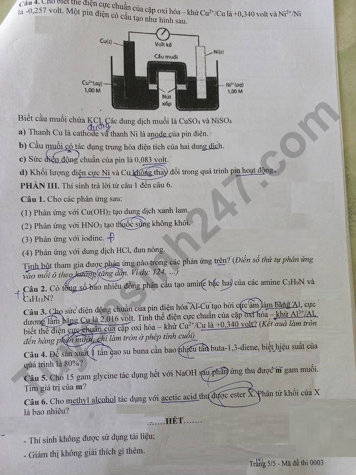 De thi cuoi ki 1 mon Hoa lop 12 THPT Vo Thanh Trinh 2025