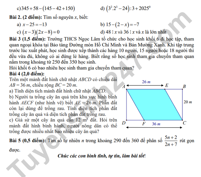 De thi hoc ki 1 mon Toan 6 THCS Ngoc Lam 2025