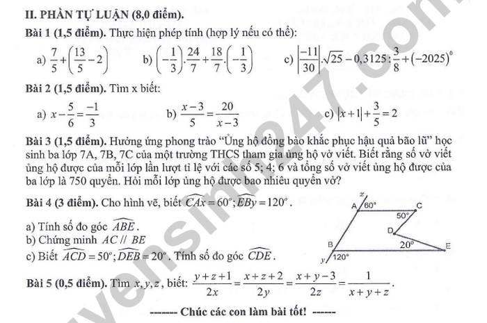 De thi HK1 nam 2025 THCS Ngoc Lam - Toan lop 7