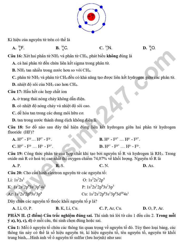 De thi hoc ki 1 lop 10 mon Hoa 2025 - THPT Le Trong Tan