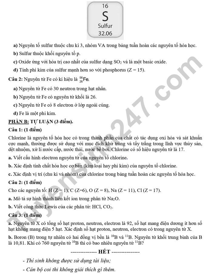 De thi hoc ki 1 lop 10 mon Hoa 2025 - THPT Le Trong Tan