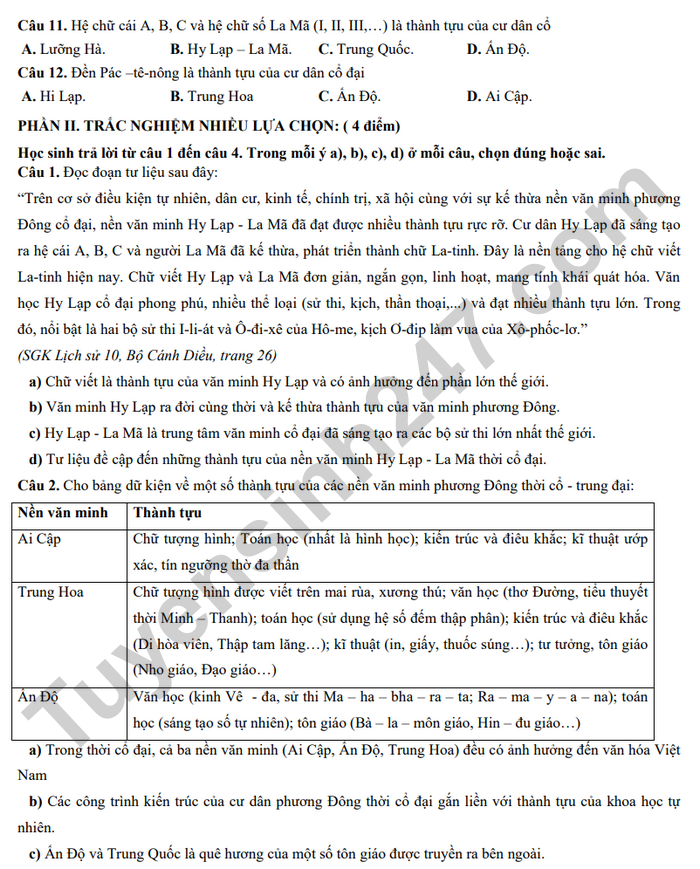 De thi cuoi ki 1 lop 10 mon Su 2025 - THPT Le Quy Don