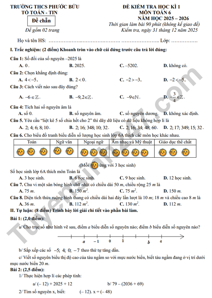 De thi hoc ki 1 mon Toan 6 THCS Phuoc Buu 2025 (co dap an)