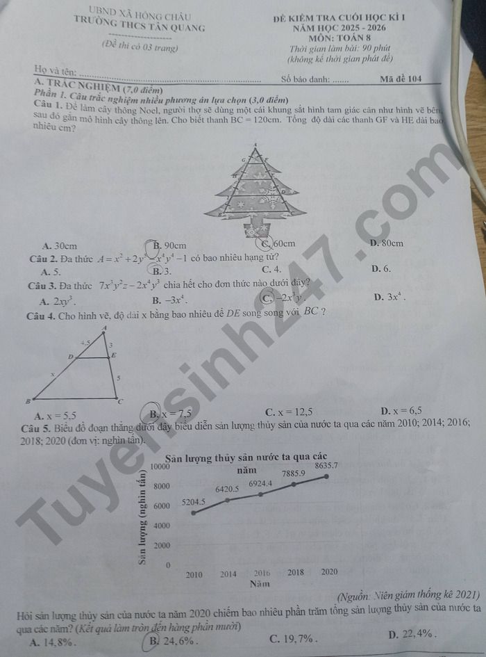 De thi hoc ki 1 nam 2025 THCS Tan Quang - mon Toan 8