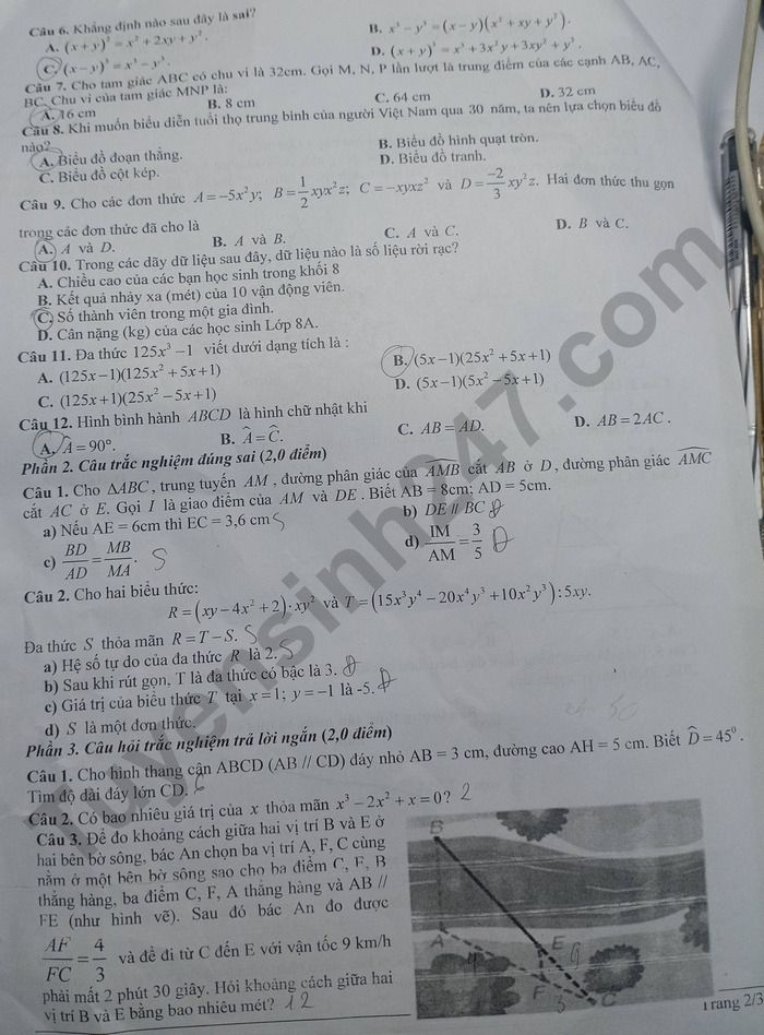 De thi hoc ki 1 nam 2025 THCS Tan Quang - mon Toan 8