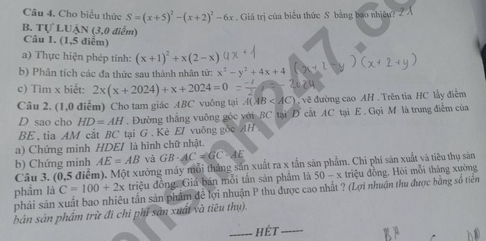 De thi hoc ki 1 nam 2025 THCS Tan Quang - mon Toan 8