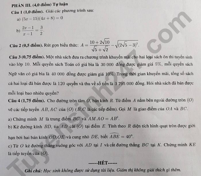 De thi cuoi ki 1 lop 9 mon Toan 2025 - TP Can Tho