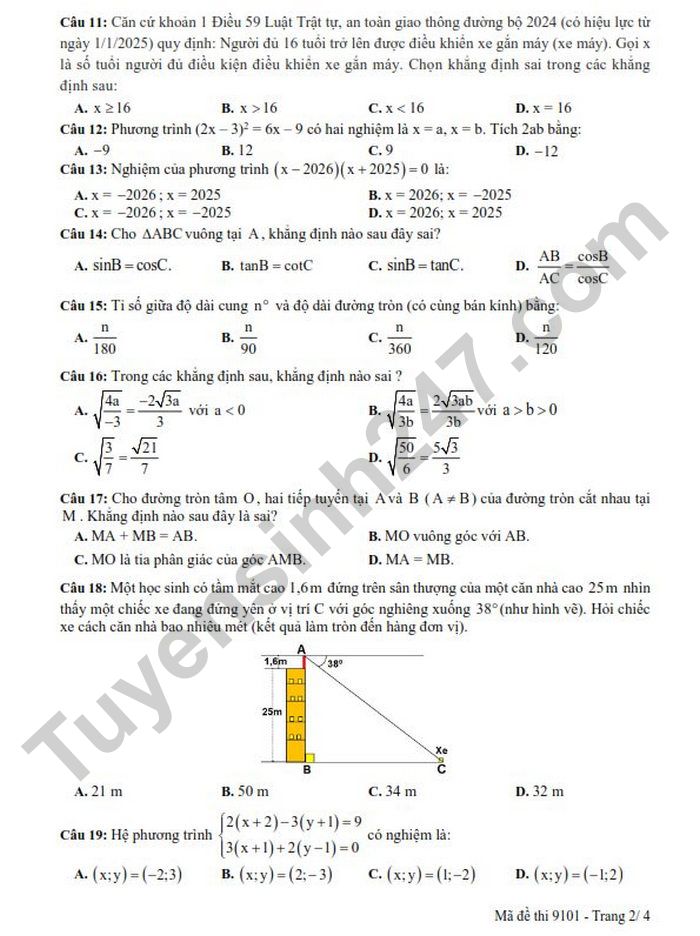De thi hoc ki 1 lop 9 mon Toan 2025 - So GDDT Hung Yen
