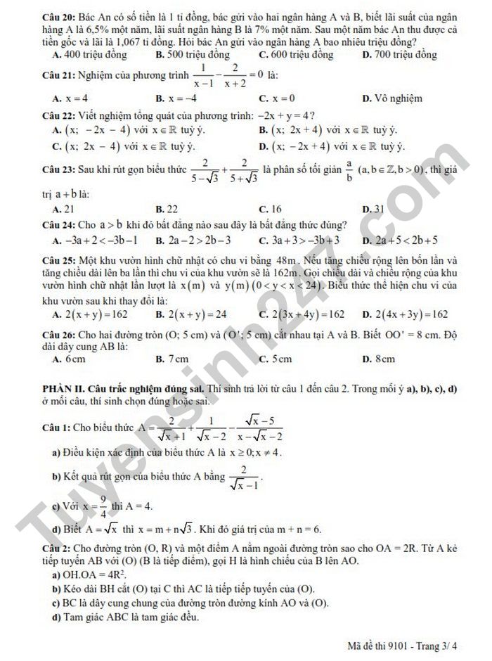 De thi hoc ki 1 lop 9 mon Toan 2025 - So GDDT Hung Yen