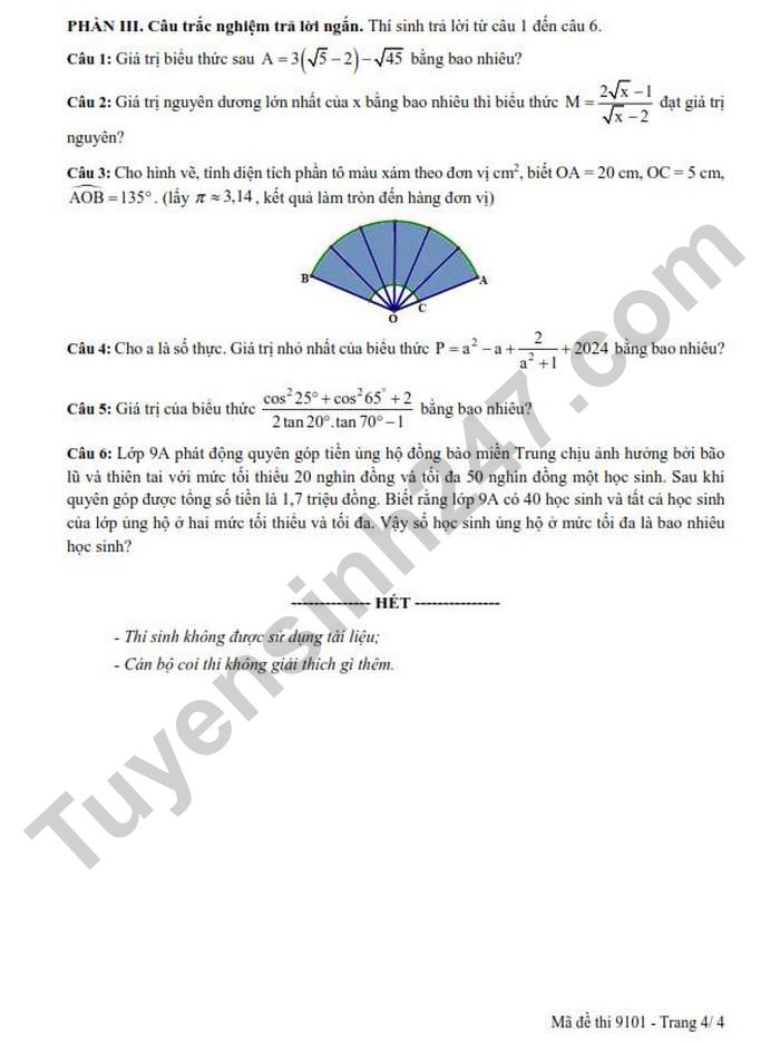 De thi hoc ki 1 lop 9 mon Toan 2025 - So GDDT Hung Yen