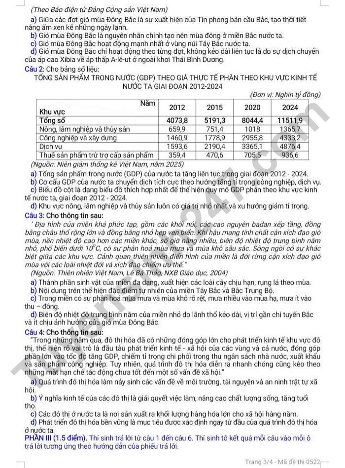 De thi thu tot nghiep THPT 2026 mon Dia - THPT Dong Trieu lan 1