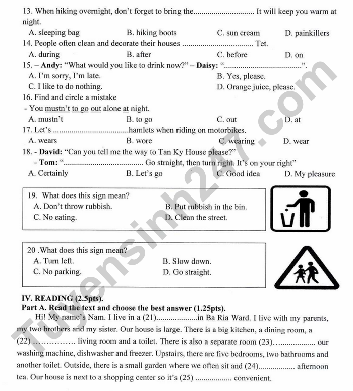De thi ki 1 nam 2025 mon Anh 6 - THCS Long Toan