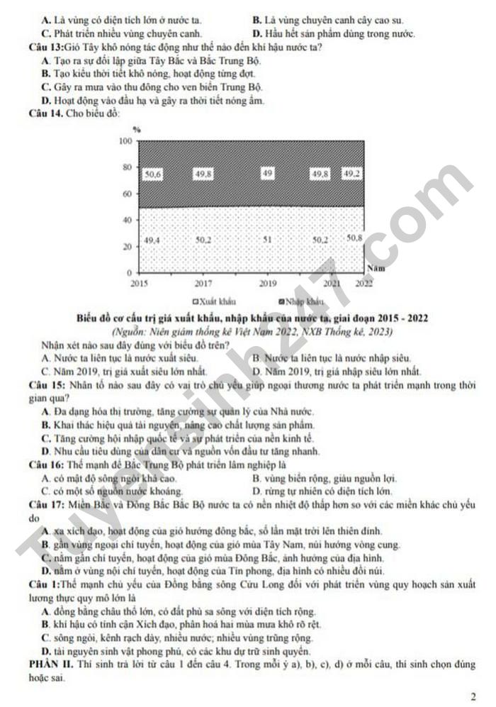 De thi thu tot nghiep THPT 2026 mon Dia - THPT Hoang Hoa Tham