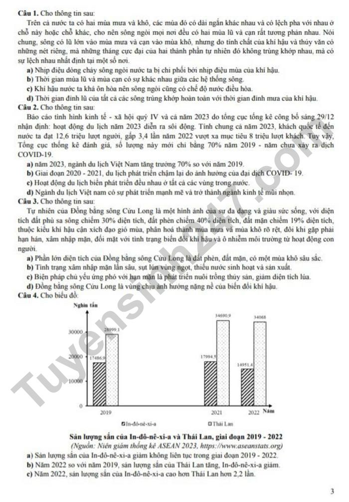 De thi thu tot nghiep THPT 2026 mon Dia - THPT Hoang Hoa Tham