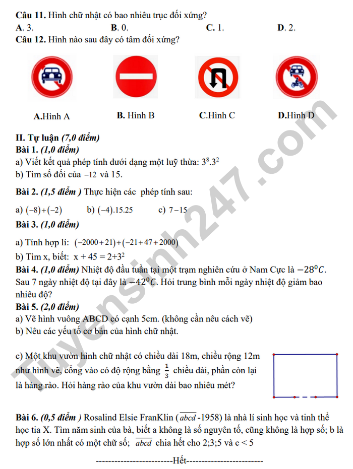 De thi hoc ki 1 mon Toan 6 THCS Tran Quy Cap 2025 - Co dap an