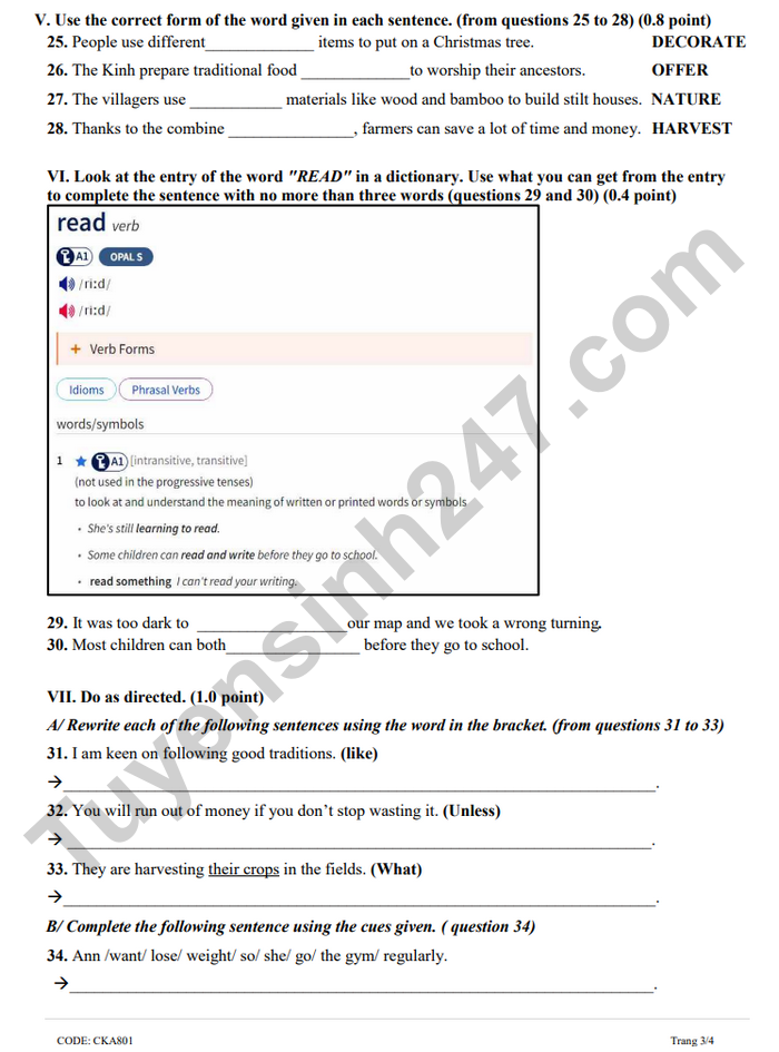 De thi cuoi ki 1 mon Anh lop 8 THCS Phu An 2025