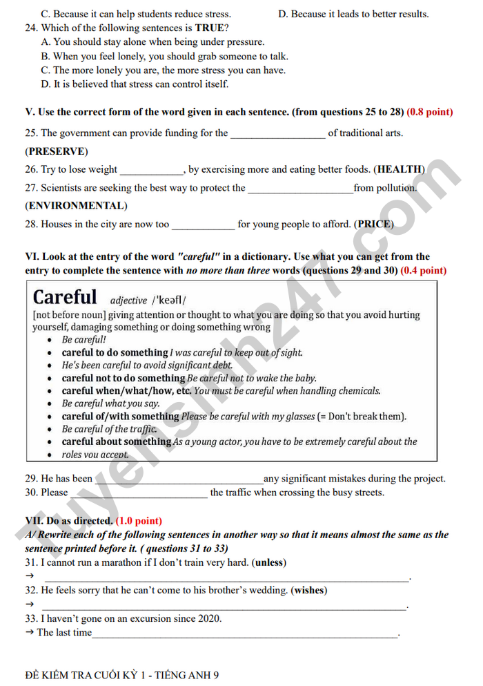 De thi cuoi ki 1 lop 9 mon Anh 2025 - THCS Phu An