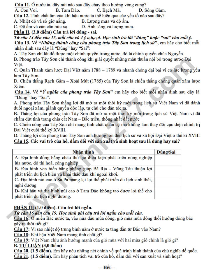 De thi ki 1 nam 2025 THCS Phu An - lop 8 mon Su-Dia