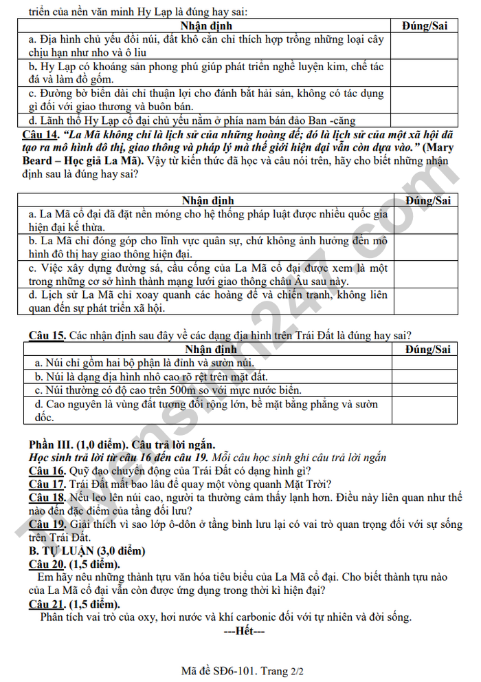 De thi cuoi ki 1 mon Su-Dia 6 THCS Phu An 2025