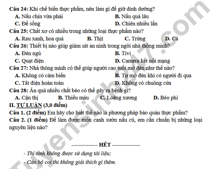 De thi hoc ki 1 mon Cong nghe 6 THCS Phu An 2025