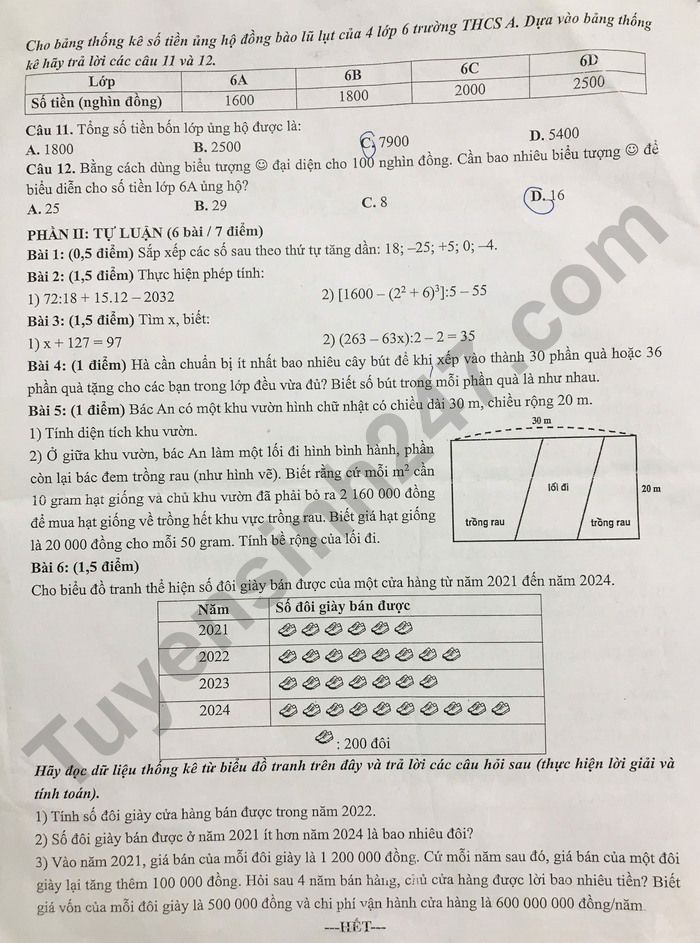 De thi cuoi ki 1 Toan lop 6 THCS Dong Khoi 2025