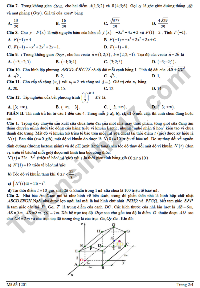 De thi thu tot nghiep THPT 2026 mon Toan - THPT Nguyen Quan Nho (lan 1)
