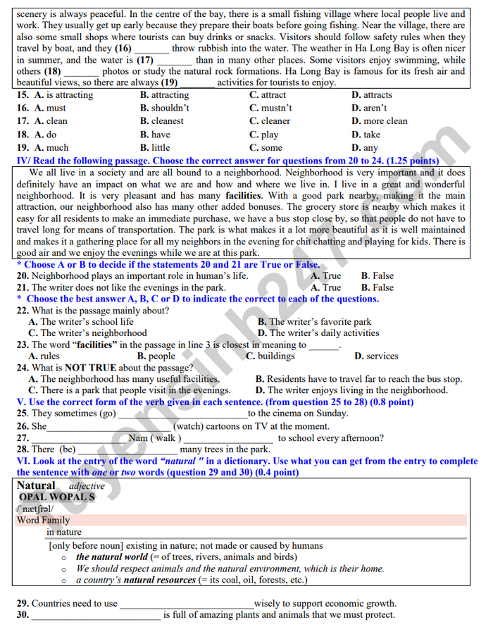 De thi cuoi ki 1 nam 2025 mon Anh lop 6 - THCS Phu An