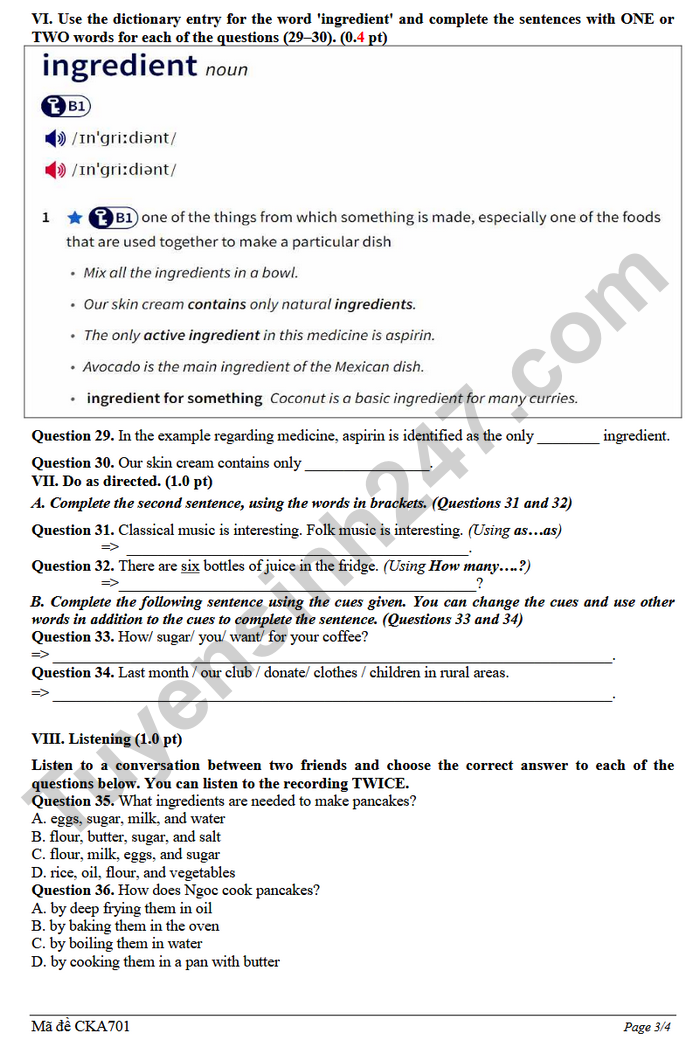 De thi hoc ki 1 lop 7 mon Anh - THCS Phu An 2025