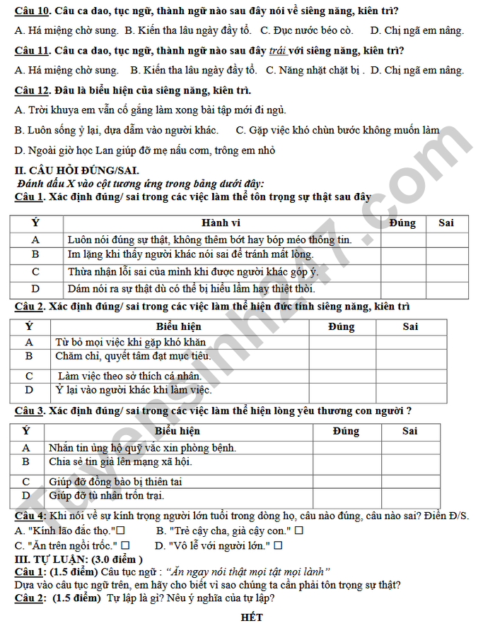 De thi hoc ki 1 mon GDCD 6 THCS Phu An 2025 - Co dap an