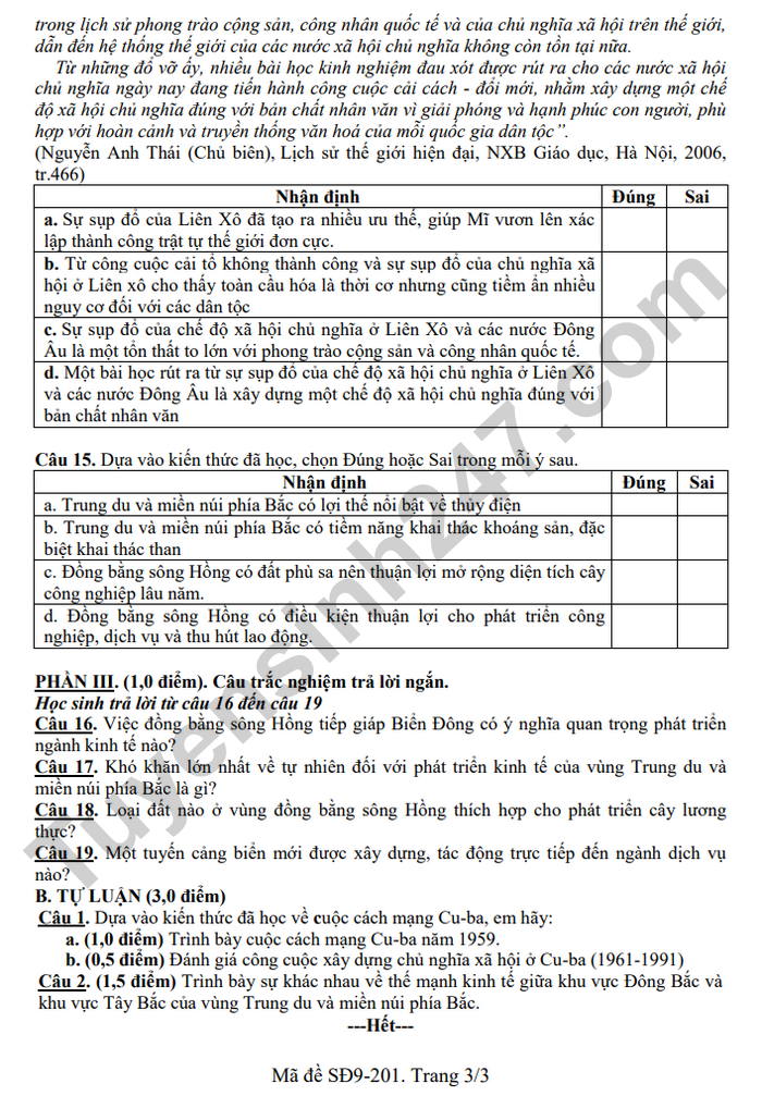 De thi hoc ki 1 mon Su- Dia lop 9 THCS Phu An 2025