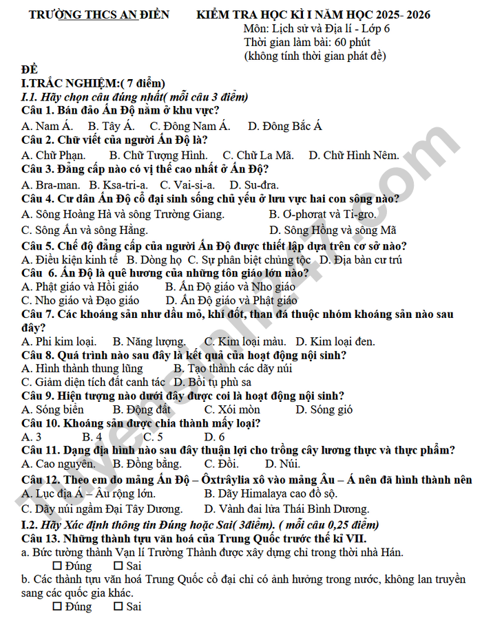De thi ki 1 nam 2025 THCS An Dien - lop 6 mon Su-Dia
