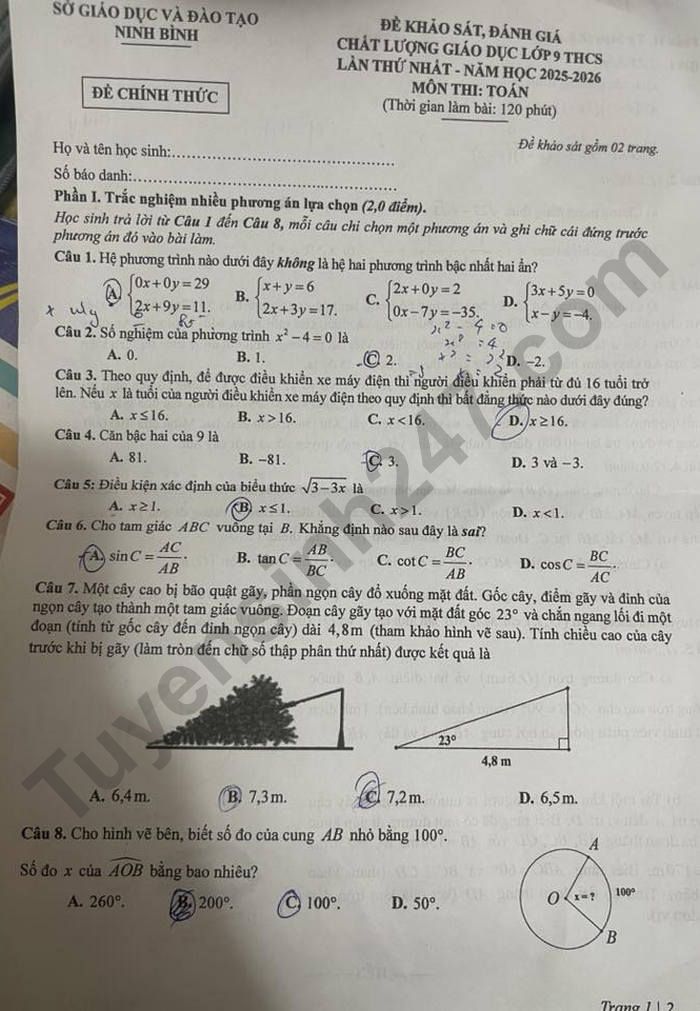 De thi thu vao lop 10 nam 2026 mon Toan - So GD Ninh Binh lan 1