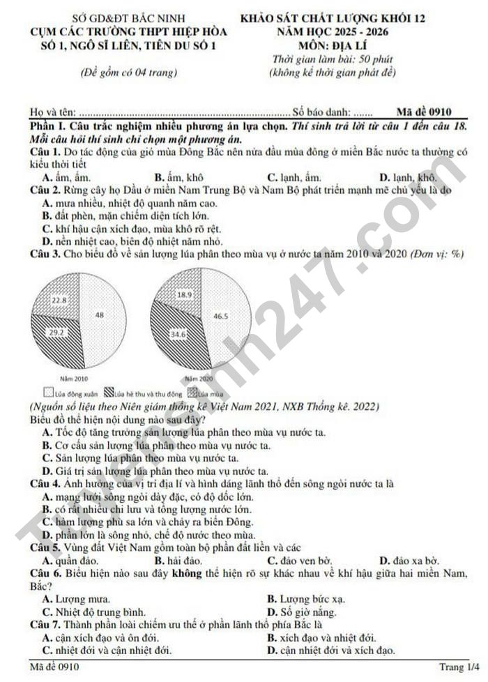 De thi thu mon Dia TN THPT nam 2026 - cum truong Bac Ninh