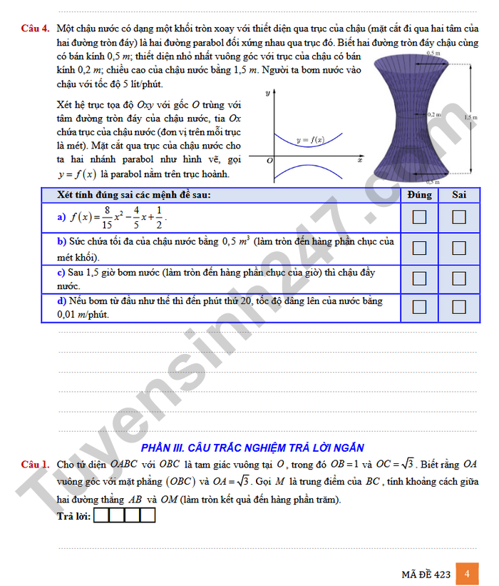De thi thu tot nghiep THPT 2026 mon Toan - THCS-THPT Nguyen Khuyen (co dap an)