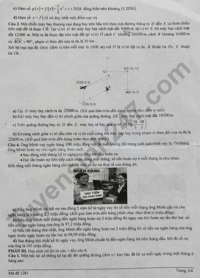 De thi thu TN THPT mon Toan 2026 lan 1 - THPT Le Quy Don - Dong Da