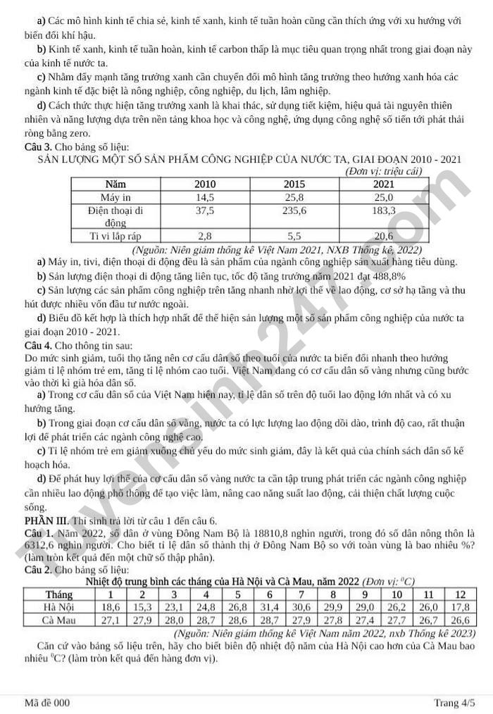 De thi thu TN THPT mon Dia 2026 lan 1 - Trung Tam GDTX Thai Nguyen