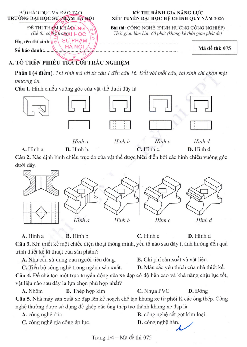 De minh hoa DGNL Dai hoc Su pham Ha Noi 2026 (Co dap an)