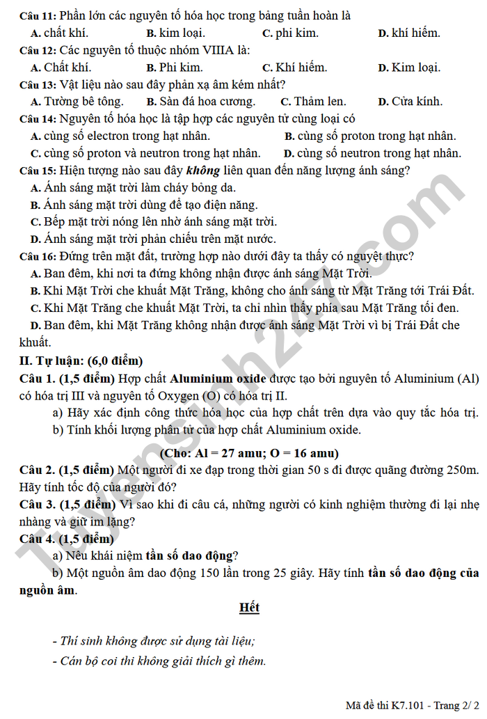 De thi hoc ki 1 lop 7 mon KHTN 2025 - THCS Phu An