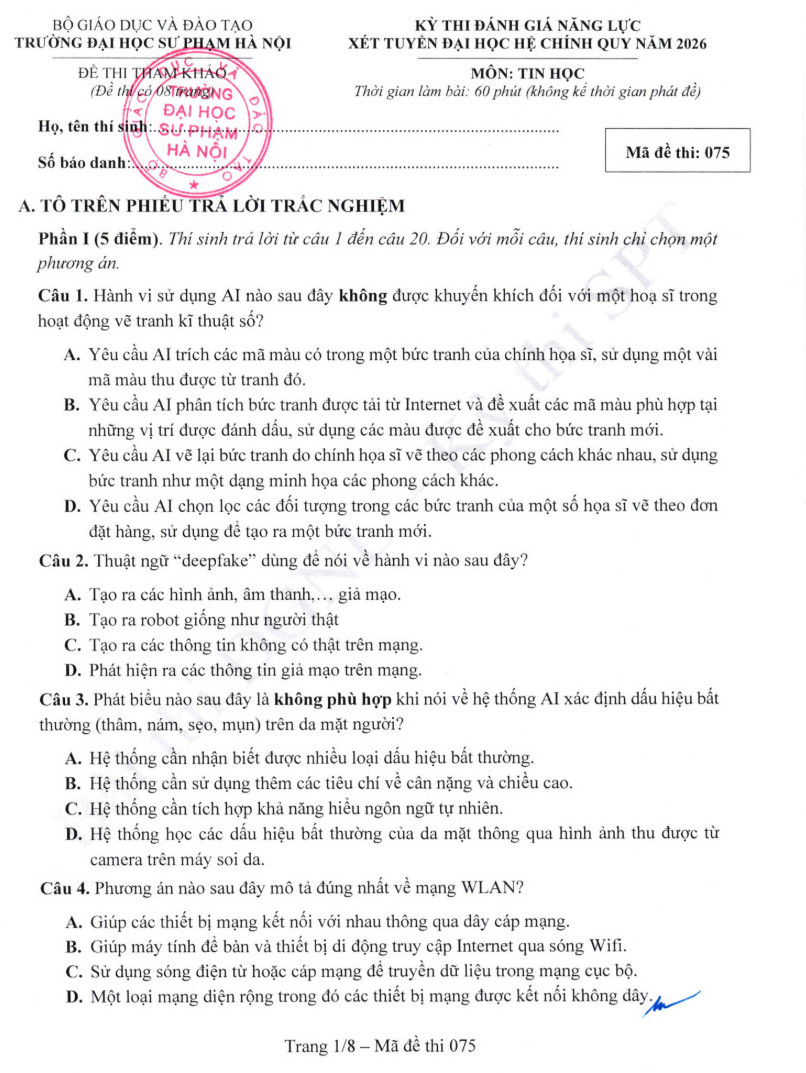 De minh hoa DGNL Dai hoc Su pham Ha Noi 2026 (Co dap an)