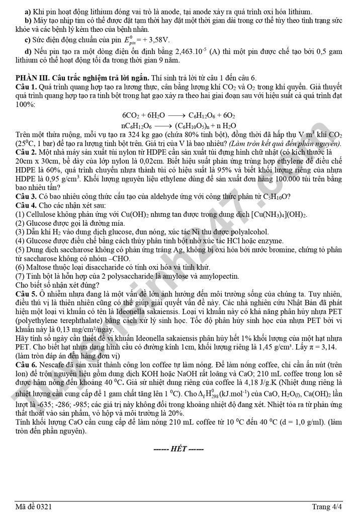 De thi thu tot nghiep THPT 2026 mon Hoa - THPT Ham Rong