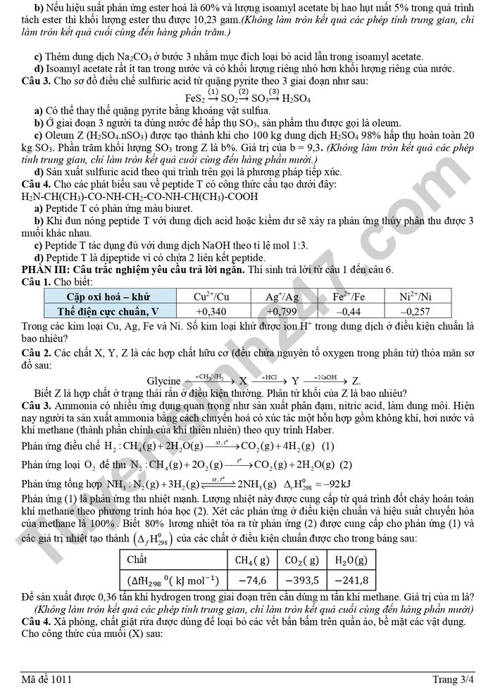 De thi thu tot nghiep THPT 2026 mon Hoa - THPT Bim Son (lan 1)
