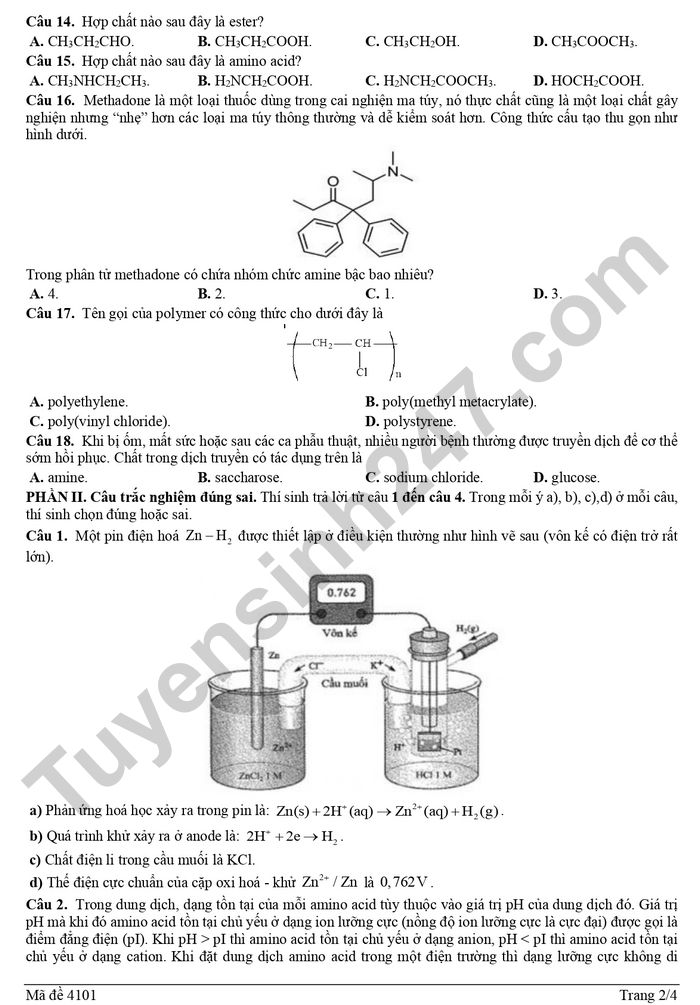 De thi thu mon Hoa tot nghiep THPT 2026 - THPT Cua Lo (dot 1)
